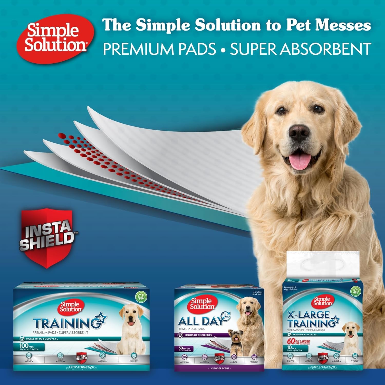 Super Absorbent Premium Dog and Puppy Training Pads Pack of 100. 60X60Cm. Leak-Proof 6 Layer Design. Anti-Slip, Odour-Neutralising. Large 100 Pack